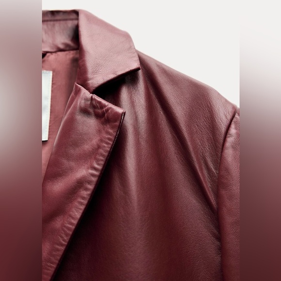 NWT SOLD OUT Zara Red 100% Leather Jacket / Blazer - Picture 3 of 5